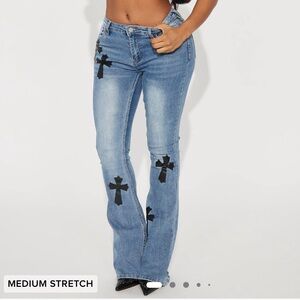 Fashion Nova Flare Cross Print Jeans 5